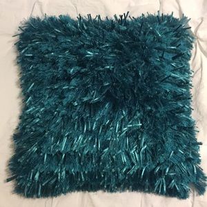 Teal fringe pillow